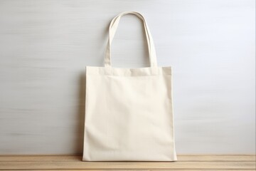 Blank Canvas Tote Bag Mockup for Eco-Friendly Shopping Concept - Beige Cotton Fabric with Copy Space