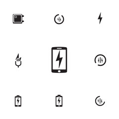 Battery icons, smartphone power indicators, charging symbols, vector art illustration