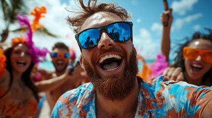 Laughing Friends Enjoying a Beach Party