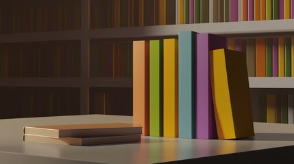 Colorful Books Display on Modern Bookshelf: A Stylish and Creative Design
