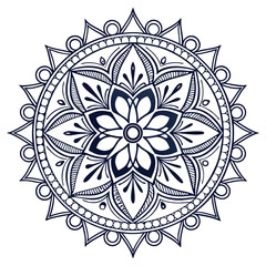 Elegant Dark Blue Mandala Design Floral Pattern Intricate Circular Ornament  Vector Illustration  Bohemian Style