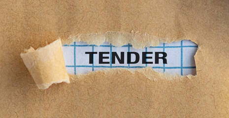 Tender inscription on torn paper, concept of business and tender