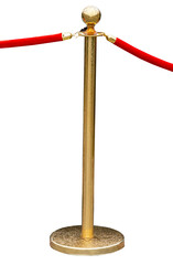 Red velvet ropes and a gilded fence post