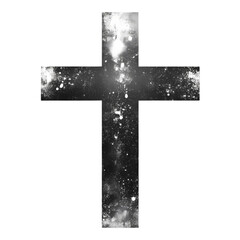 Grunge style cross design abstract black white texture art god dark grey on transparent background