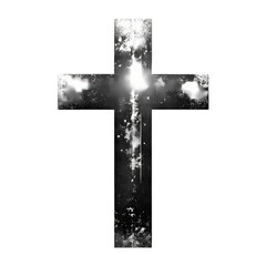 Grunge style black and white cross religious symbol design god art hope on transparent background