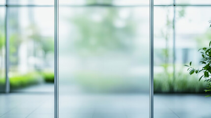 Frosted glass window creates a tranquil atmosphere with soft natural light and a blurred backdrop