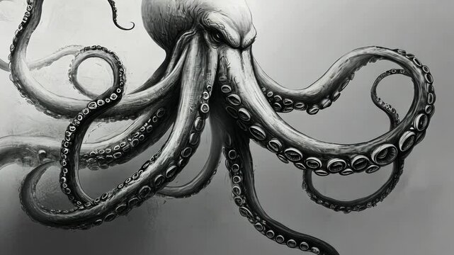 Halloween Octopus Monster Vector Illustration in Black and Gold Design