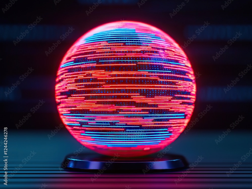 Poster dynamic neon glow sphere futuristic design showcase digital art dark background close-up motion conc
