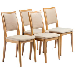 Elegant wooden dining chairs set beige upholstery modern design home room on transparent background