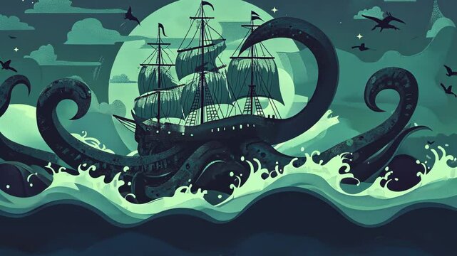 Octopus Monster Vector Illustration for Halloween Water Design Silhouette Art