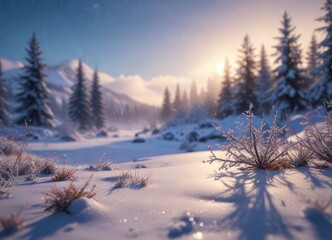 Fototapeta premium Softly falling snowflakes on a serene winter morning background, pale, icy, gentle