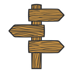 Wooden signpost. Fork in the road sign. Navigation for a tourist or traveler. Vector illustration.