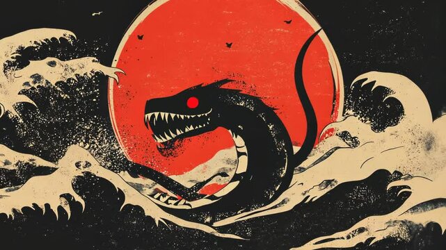 Vintage Dragon Horror Vector Illustration with Grunge Silhouette Icon Design