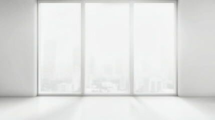 Fototapeta premium Bright daylight shines through modern white window with blurred frame in minimalistic space
