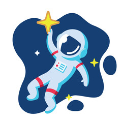 Cartoon astronaut reached out to the star