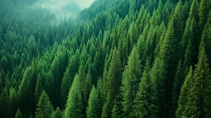 Fototapeta premium Scenic aerial view showcasing a vibrant green forest symbolizing ecological balance