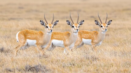Fototapeta premium Three antelopes grassland savanna wildlife Africa