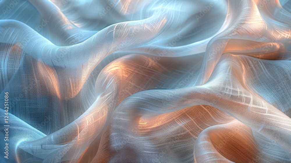 Poster soft-focus linen layers softly overlap, enhancing a dreamy atmosphere with light streaming through t