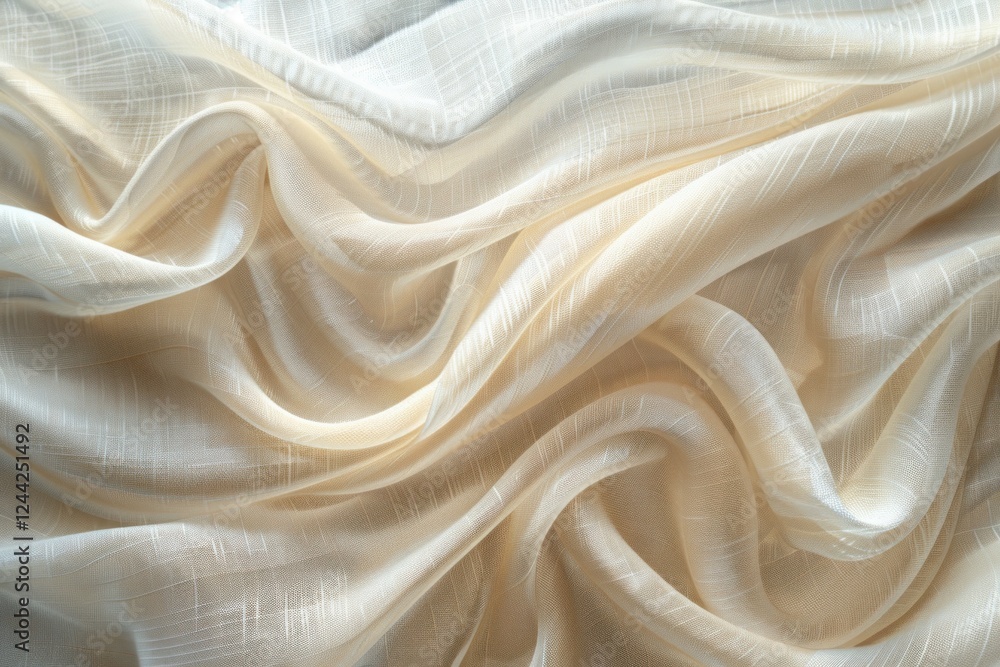 Poster subtle creases and folds in soft beige linen create a serene texture illuminated by soft lighting