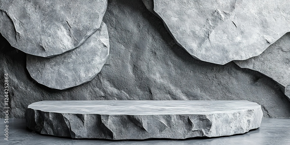 Poster unique rock-textured backdrop with large stone formations for modern design and displays