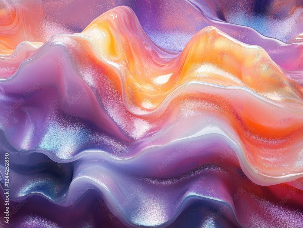 Poster abstract colorful waves with a glossy texture creating a fluid visual effect.