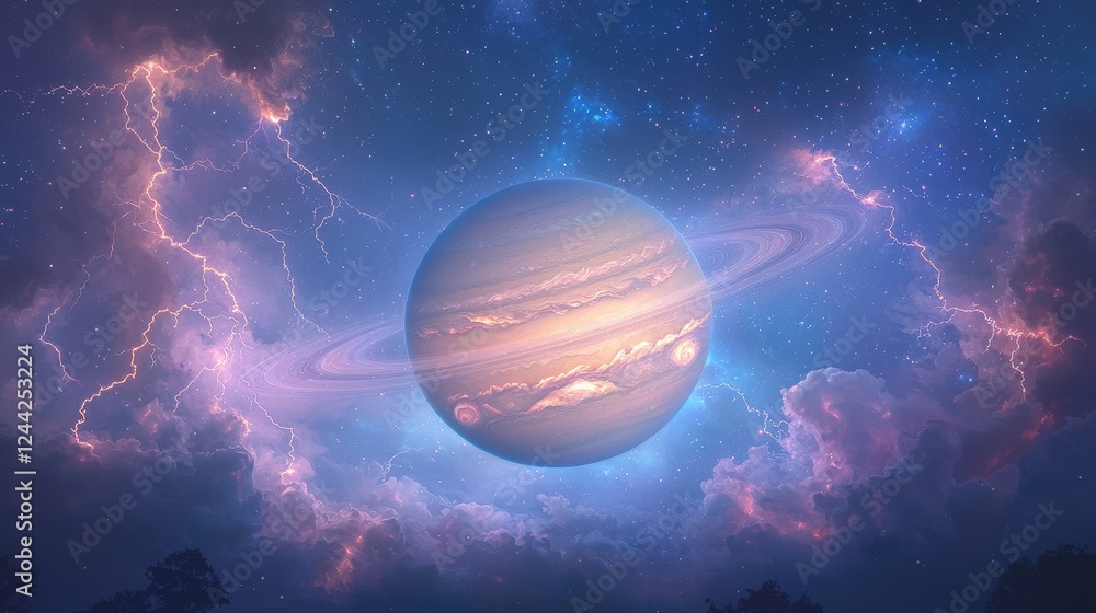 Poster galactic storms surrounding jupiter outer space digital art cosmic environment celestial viewpoint