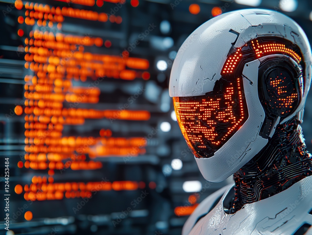 Poster robotic innovation showcase tech lab digital art futuristic environment close-up view ai concepts