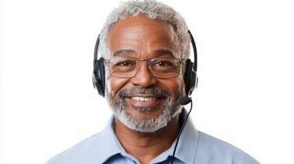 Smiling mature african male customer service representative with headset