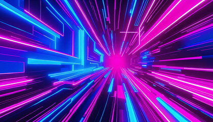 Obraz premium Futuristic neon lights speed burst background with digital abstract motion effect