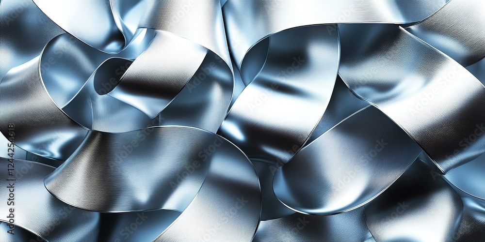Poster beautiful blue satin ribbon curls and twists creating an elegant texture in soft lighting