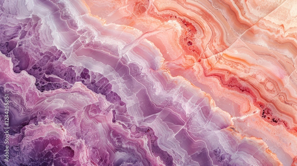Poster delicate marble patterns blend soft peach and lavender hues under ambient lighting, creating a stunn