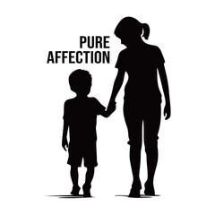 Pure Affection, A minimalist vector of an older sibling gently touching a younger one's head, symbolizing love, care, and protection. Simple black line art on a white background.