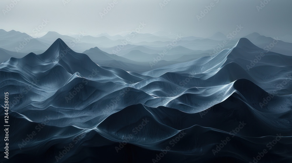 Poster mystical mountain ridges undulate under a serene play of soft light and rich gradient during twiligh