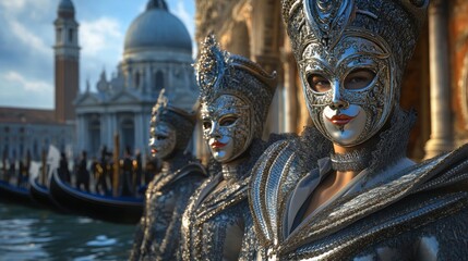 Obraz premium Cultural extravaganza close-up photography of venice's carnival celebration