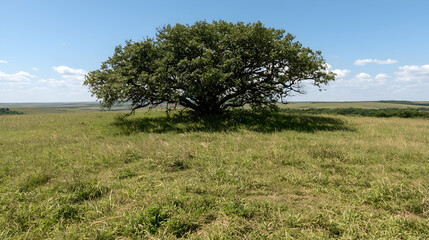 Lone tree prairie summer landscape, peaceful scene