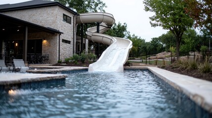 Luxury home backyard pool with waterslide