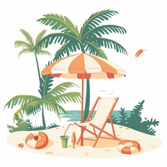 Obraz premium A beach scene with a white umbrella and a chair