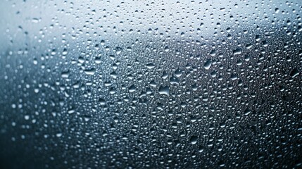 Close-Up of Raindrops on a Fogged Glass Surface in Soft Light
