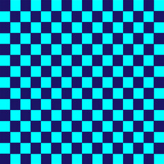 Fototapeta premium blue Psychedelic checkerboard background with warped wavy grid tile. Twisted checkered seamless geometric pattern in groovy style. Color chessboard posters with distortion effect, vector illustration.