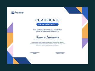 Colorful mosaic certificate template vector design