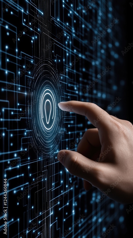 Poster a businessman touches a digital location icon on a virtual screen, showcasing a global network with 