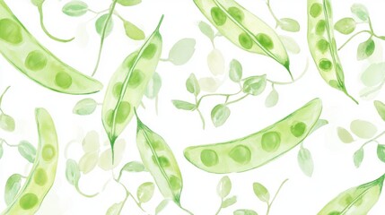 Delicate Watercolor Pea Pods Pattern: A Fresh and Vibrant Food Design