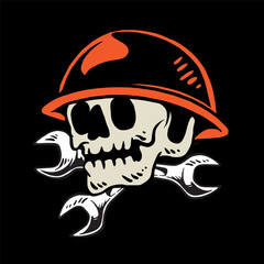 Skull wearing hard had construction