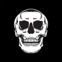 Vintage skull vector art illustration, Isolated on black background.