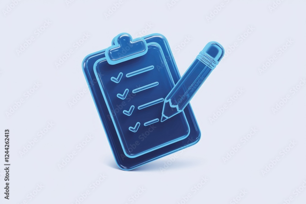 Poster a 3d rendered image of a checklist and pencil, symbolizing planning, task management, and organizati