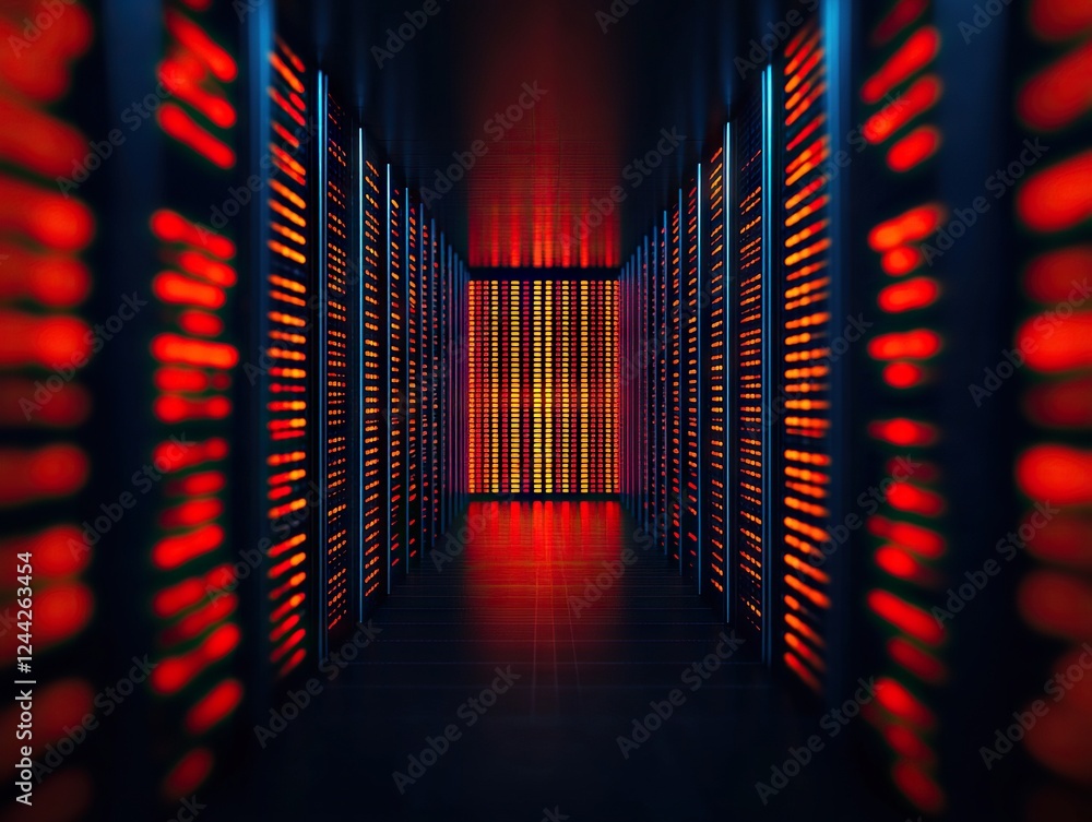 Aufkleber data center operations modern server room technology infrastructure digital environment low angle vi