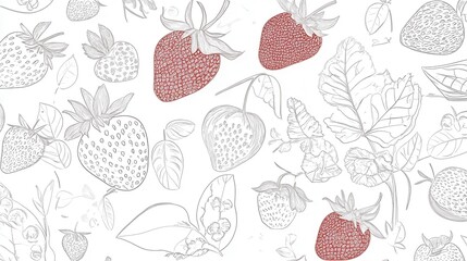 Elegant Strawberry Illustrations: A Detailed Botanical Pattern Design for Food Lovers