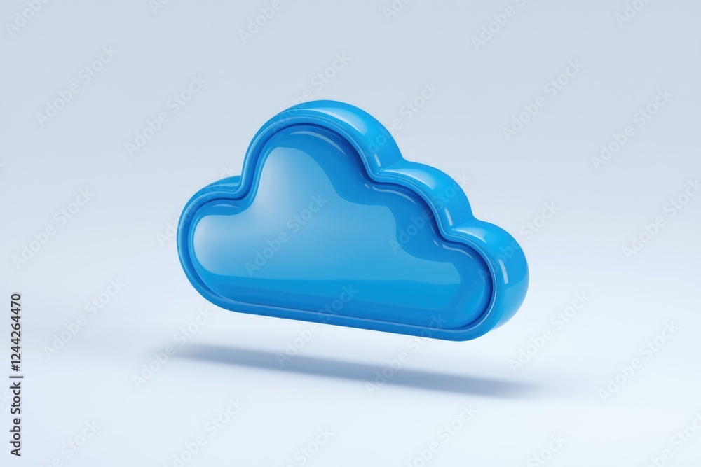 Poster A 3D rendered blue cloud icon, symbolizing cloud computing and data storage.
