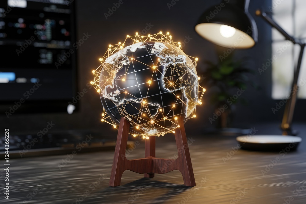 Poster Illuminated globe showcasing global network connectivity, symbolizing interconnectedness and digital communication.
