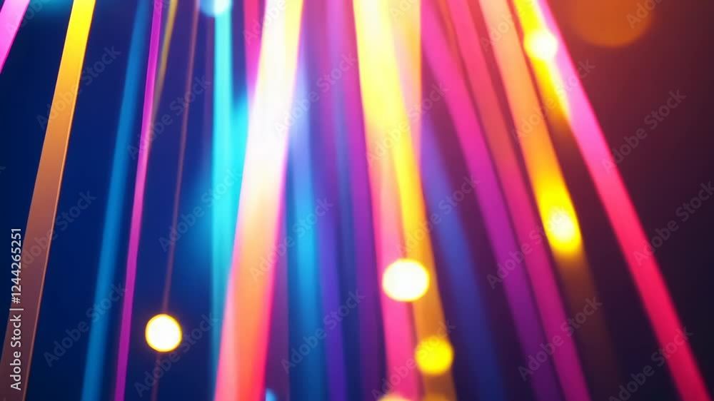 Poster vibrant abstract neon light trails with colorful bokeh glows in a dynamic movement